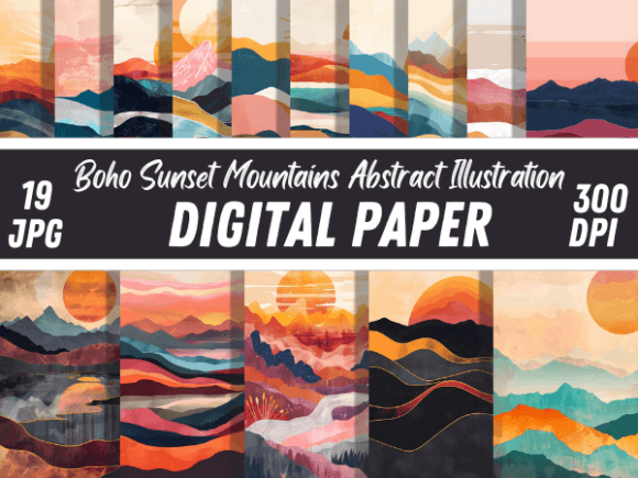 Download Boho Sunset Mountains Paper Background - Set Collection