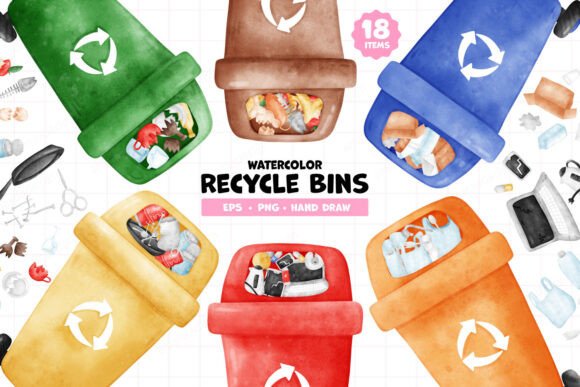 Download Eco-Friendly Watercolor Recycle Bins - Eco Collection