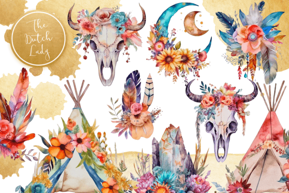 Download Watercolor Bohemian Clipart Set - Set Collection