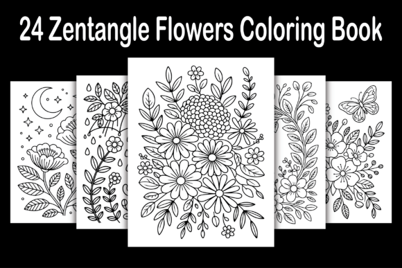 Download 24 Zentangle Flowers Coloring Book - Premium Bundle