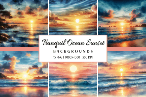Download Tranquil Ocean Sunset Watercolor - Set Collection