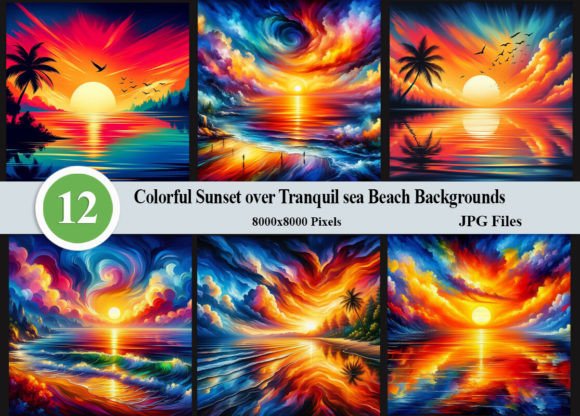 Download Colorful Sunset over Tranquil Sea Beach - Set Collection