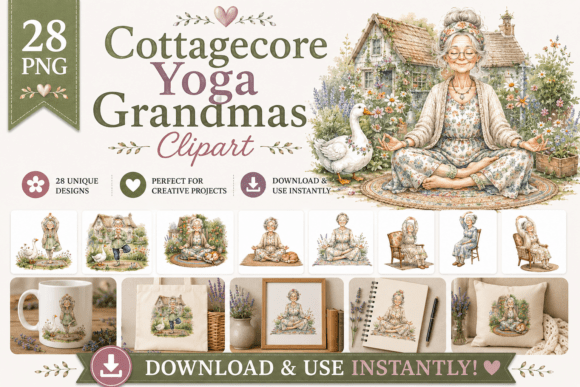 Download Watercolor Cottagecore Yoga Grandma - Eco Collection