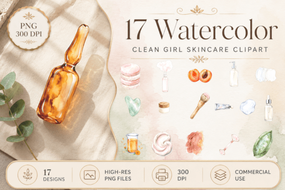 Download Clean Girl Skincare Spa Watercolor Set - Set Collection